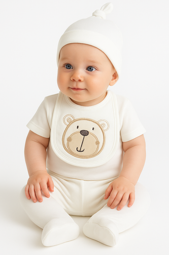 Set Ositos Blancos con Babero  CHIKY NYNO