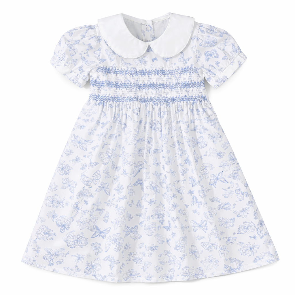 Vestido mariposas con smock azul