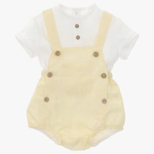 Conjunto de 2 piezas camisa blanca lino y ranita amarilla