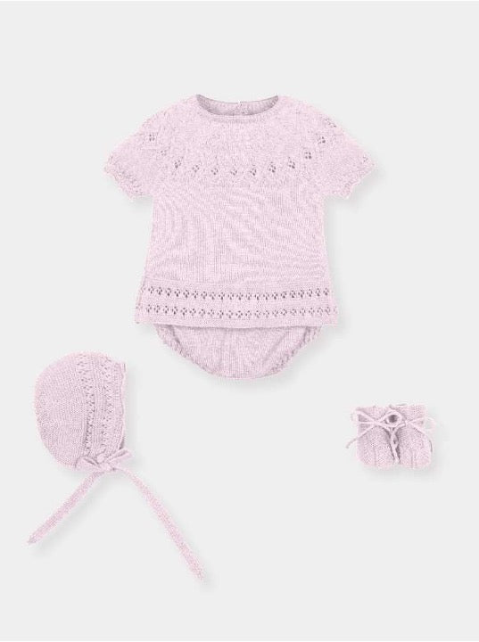 Conjunto de 4 piezas de punto rosa bajito