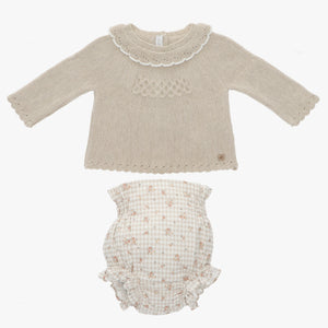 Ranita Manga Larga De Punto Con Tela Beige NINA & BO