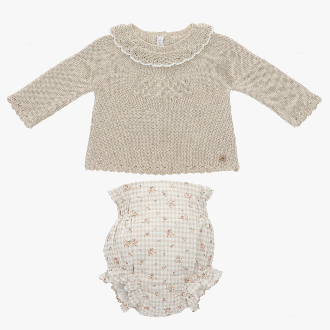 Ranita Manga Larga De Punto Con Tela Beige NINA & BO