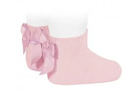 Calcetínes Punto Bobo Con Lazo Rosa Bebé